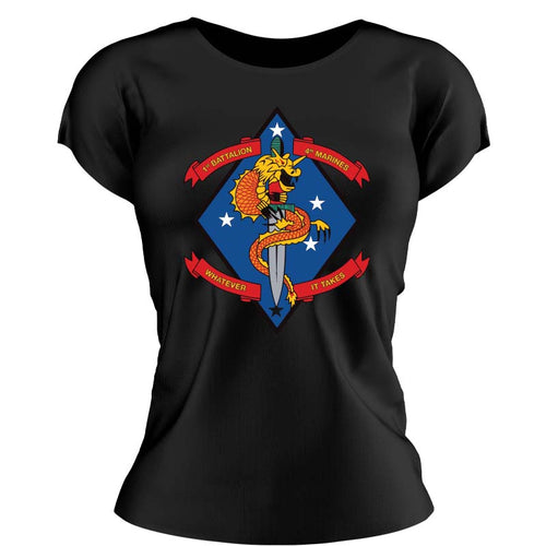 First Battalion Fourth Marines USMC Unit ladie's T-Shirt,  1/4 USMC Unit logo, USMC gift ideas for women, Marine Corp gifts for women 1st Battalion 4th Marines