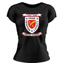 Load image into Gallery viewer, 1st Bn 7th Marines Women&#39;s Unit Logo T-Shirt, 1/7 Marines logo, 1st Bn 7th Marines USMC
