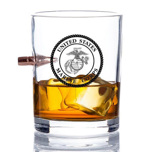Marine Corps Rocks Drinking Glass with Bullet In Side