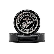 Load image into Gallery viewer, Leather Metallic Embossed USMC Coasters
