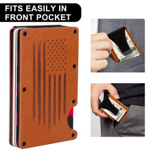 Load image into Gallery viewer, Leather American Flag RFID Blocking Metal Wallet
