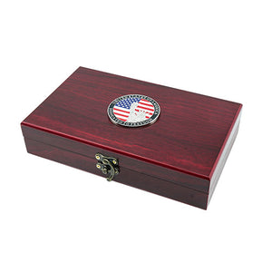 US Flag Medallion Wooden Box For Playing Cards And Dice