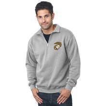 Load image into Gallery viewer, Embroidered 3.5 inch EGA Patch Marine Corps Quarter Zip Sweatshirt-MADE IN USA
