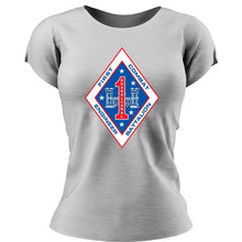 Load image into Gallery viewer, 1st CEB Women&#39;s USMC Unit T-Shirt, 1st CEB logo, 1st Combat Engineer Battalion, USMC gift ideas for women
