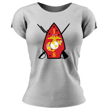 Load image into Gallery viewer, 1stBn 8th Marines women&#39;s shirt, 1stBn 8th Marines ladies apparel  logo 1/8 usmc logo
