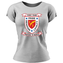 Load image into Gallery viewer, 1st Bn 7th Marines Women&#39;s Unit Logo T-Shirt, 1/7 Marines logo, 1st Bn 7th Marines USMC
