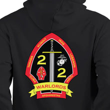 Load image into Gallery viewer, 2nd Bn 2nd Marines USMC Unit hoodie, 2dBn 2d Marines logo sweatshirt, USMC gift ideas, Marine Corp gifts women or men, USMC unit logo gear, USMC unit logo sweatshirts black
