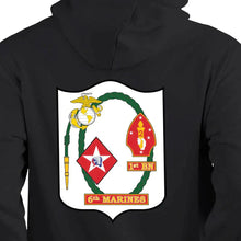 Load image into Gallery viewer, 1st Bn, 6th Marines USMC Unit hoodie, 1st Bn, 6th Marines logo sweatshirt, USMC gift ideas for men, Marine Corp gifts men or women
