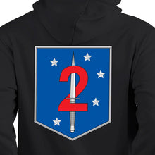 Load image into Gallery viewer, 2nd MSOB USMC Unit hoodie, 2nd Marine Raider Battalion logo sweatshirt, USMC gift ideas for men, Marine Corp gifts men or women 2nd MSOB black hoody
