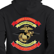 Load image into Gallery viewer, Second Supply battalion USMC Unit Black Sweatshirt, 2d Supply Bn Unit hoodie, 2D Supply Battalion unit sweatshirt, 2d Supply Bn unit hoodie, Marine Corps 2d Supply Nm USMC Hoodie
