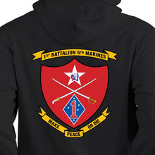 Load image into Gallery viewer, 1st Bn, 5th Marines USMC Unit hoodie, 1st Bn, 5th Marines logo sweatshirt, USMC gift ideas for men, Marine Corp gifts men or women
