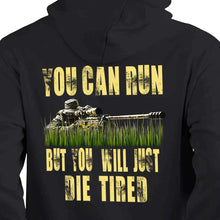Load image into Gallery viewer, sniper one shot one kill sweatshirt death from afar sniper hoodie black
