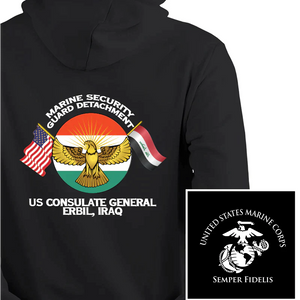 Marine Security Guard Detachment Erbil Iraq USMC  hoodie, MSG DET Erbil Iraq USMC Logo sweatshirt, USMC gift ideas, Marine Corp gifts women or men, USMC unit logo gear, USMC unit logo sweatshirts 