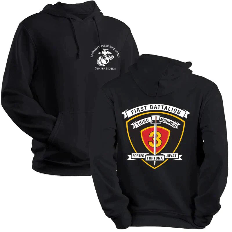 1st Battalion 3rd Marines Black Unit Logo Sweatshirt, 1st Battalion 3rd Marines Black Unit Logo Hoodie