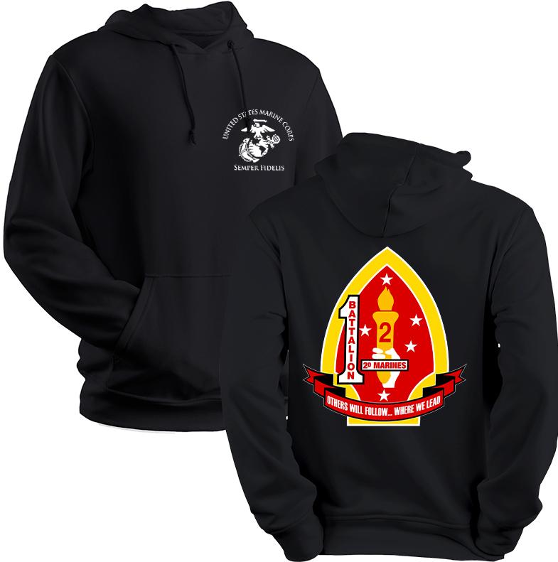 1st Battalion 2nd Marines USMC Unit Black Sweatshirt, 1/2 unit hoodie, 1/2 unit sweatshirt, 1st Bn 2nd Marines unit hoodie, First Battalion Second Marines USMC Hoodie
