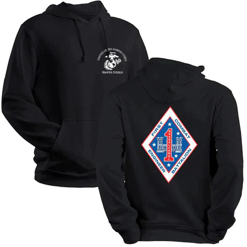 1ST Combat Engineer Battalion Unit Logo Black Sweatshirt, 1st CEB Unit Logo Black Hoodie