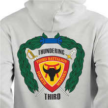 Load image into Gallery viewer, 3rd Bn 4th Marines USMC Unit hoodie, 3d Bn 4th Marines logo sweatshirt, USMC gift ideas for men, Marine Corp gifts men or women 3rd Bn 4th Marines gray
