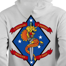 Load image into Gallery viewer, 1st Battalion 4th Marines Heather Grey Unit Logo Sweatshirt, 1st Battalion 4th Marines Heather Grey Unit Logo Hoodie
