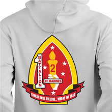Load image into Gallery viewer, 1st Battalion 2nd Marines USMC Unit hoodie, 1st Bn 2d Marines logo sweatshirt, USMC gift ideas, Marine Corp gifts women or men, USMC unit logo gear, USMC unit logo sweatshirts 
