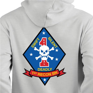 1st Reconnaissance Unit Logo Heather Grey Sweatshirt, 1st Recon Unit Logo Heather Grey Hoodie