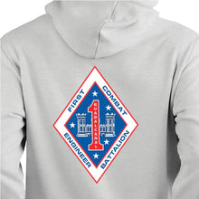 Load image into Gallery viewer, 1ST Combat Engineer Battalion Unit Logo Heather Grey Sweatshirt, 1st CEB Unit Logo Heather Grey Hoodie
