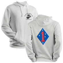 Load image into Gallery viewer, 1st Marine Division Unit Logo Heather Grey Sweatshirt, 1st Marine Division Unit Logo Heather Grey Hoodie
