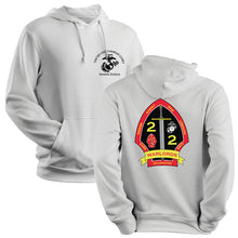 Load image into Gallery viewer, 2nd Bn 2nd Marines USMC Unit hoodie, 2dBn 2d Marines logo sweatshirt, USMC gift ideas, Marine Corp gifts women or men, USMC unit logo gear, USMC unit logo sweatshirts gray
