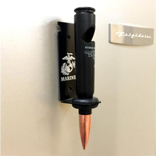 Load image into Gallery viewer, Black USMC 50 Cal Bottle Opener Holster on fridge
