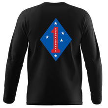 Load image into Gallery viewer, 1st Marine Division USMC Unit Logo Long Sleeve T-Shirt, 1st MARDIV Long Sleeve T-Shirt, USMC 1st MARDIV Long Sleeve T-Shirt
