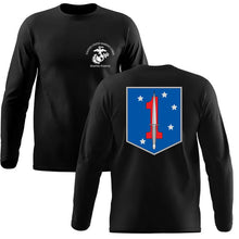 Load image into Gallery viewer, 1st MSOB USMC long sleeve Unit T-Shirt, 1st MSOB logo, USMC gift ideas for men, Marine Corp gifts men or women 1st MSOB 1st Marine Raider Bn 
