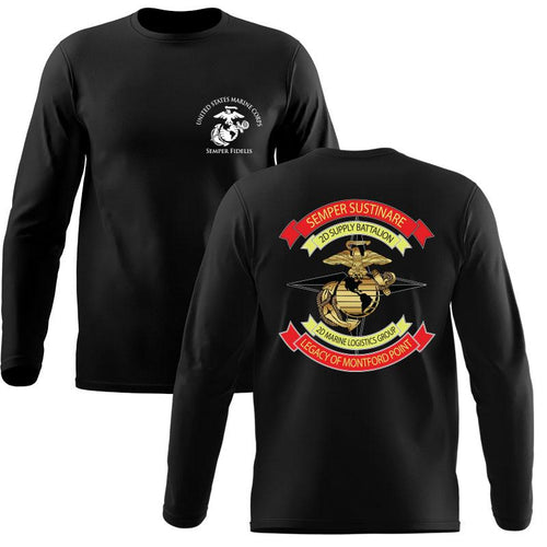 2d Supply Bn Long Sleeve USMC Long Sleeve T-Shirt, 2d Supply Bn logo gear, 2nd Supply Battalion Marines gift ideas