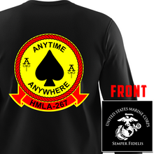 Load image into Gallery viewer, Marine Light Attack Helicopter Squadron 267 Unit Logo Long Sleeve T-Shirt, HMLA-267 USMC Unit Logo t-shirt, USMC HMLA-267, HMLA-267 Long Sleeve Black T-Shirt
