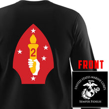 Load image into Gallery viewer, 2nd Marine Division USMC long sleeve Unit T-Shirt, 2nd Marine Division logo, USMC gift ideas for men, Marine Corp gifts men or women black
