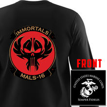 Load image into Gallery viewer, Marine Aviation Logistics Squadron 16 (MALS-16) Long Sleeve T-Shirt, MALS-16 unit t-shirt, USMC MALS-16, MALS-16 t-shirt, Marine Aviation Logistics squadron 16 Long Sleeve Black T-Shirt

