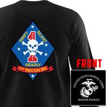 Load image into Gallery viewer, 1st Recon Bn USMC long sleeve Unit T-Shirt, 1st Recon Bn logo, USMC gift ideas for men, Marine Corp gifts men or women 1st Recon Bn 1st Reconnaissance Bn 
