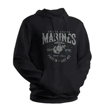 Load image into Gallery viewer, Marines First In Last Out Black Sweatshirt
