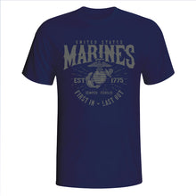 Load image into Gallery viewer, Marines First In Last Out Navy Blue T-Shirt
