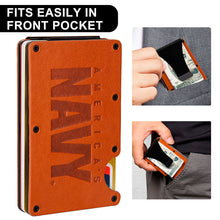 Load image into Gallery viewer, Leather Navy RFID Blocking Metal Wallet

