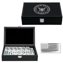 Load image into Gallery viewer, US Navy Double Nine Dominoes - Black Leather Box
