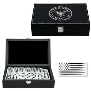 US Navy Double Nine Dominoes - Black Leather Box