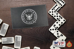 US Navy Double Nine Dominoes - Black Leather Box