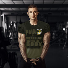 Load image into Gallery viewer, Sweat Activated USMC Pain Is Weakness Leaving The Body T-Shirt
