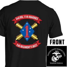 Load image into Gallery viewer, 2dBn 11th Marines USMC Unit T-Shirt, 2ndBn 11th Marines logo, USMC gift ideas for men, Marine Corp gifts men or women 2nd Bn 11th Marines, Second Battalion Eleventh Marines
