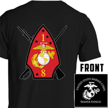 Load image into Gallery viewer, 1st Bn 8th Marines USMC Unit T-Shirt, 1st Bn 8th Marines logo, 1/8 USMC Unit Logo, USMC gift ideas for men, Marine Corp gifts men or women 1st Bn 8th Marines
