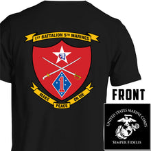 Load image into Gallery viewer, 1/5 unit t-shirt, 1st battalion 5th Marines unit t-shirt, custom unit gear, USMC unit gear, 1st battalion 5th marines
