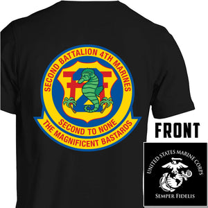 2nd Bn 4th Marines Unit Logo Black Short Sleeve  T-Shirt