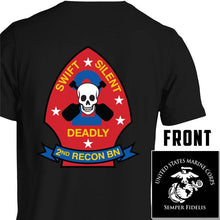 Load image into Gallery viewer, 2nd Reconnaissance Battalion (2nd Recon) USMC Unit T-Shirt, 2nd Recon USMC Unit Logo, USMC gift ideas for men, Marine Corp gifts men or women 2D RECON Bn, 2d Reconnaissance Bn
