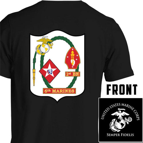 1st Bn, 6th Marines USMC Unit T-Shirt, 1st Bn, 6th Marines logo, USMC gift ideas for men, Marine Corp gifts men or women