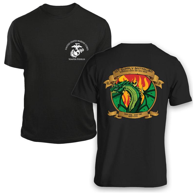 1st Supply Battalion Unit Logo Black Short Sleeve T-Shirt