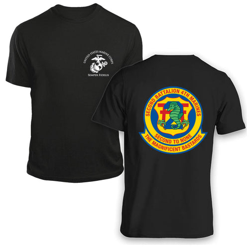 2nd Bn 4th Marines Unit Logo Black Short Sleeve  T-Shirt